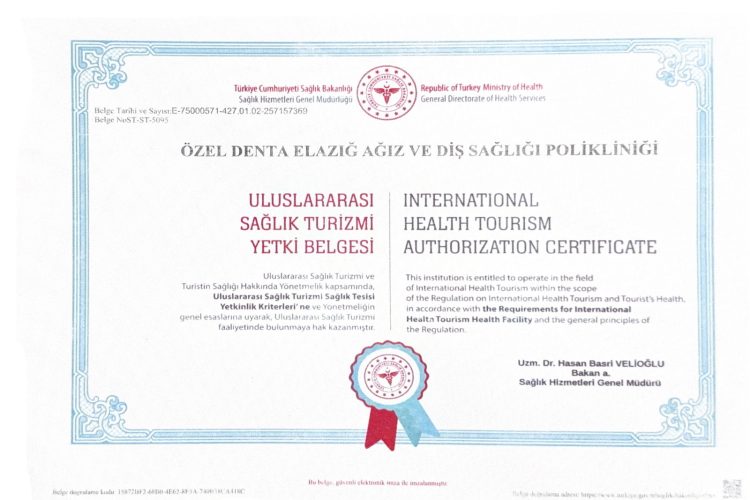 Denta Elazig Uluslararasi Saglik Turizmi Yetki belgesi